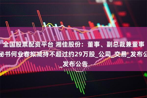 全国股票配资平台 湘佳股份：董事、副总裁兼董事会秘书何业春拟减持不超过约29万股_公司_交易_发布公告